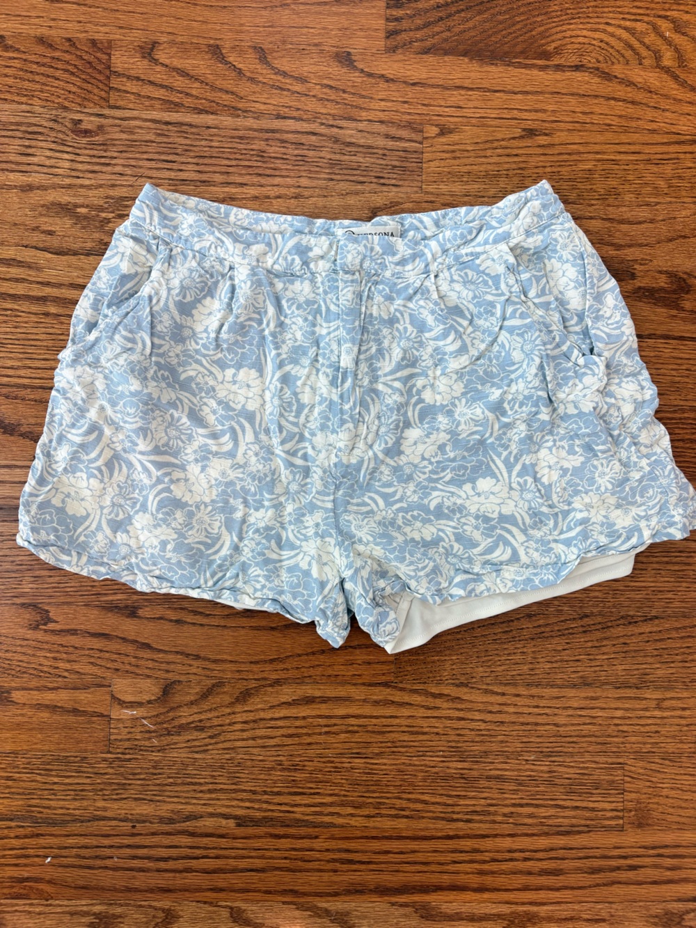 Versona Light Blue and White Floral Athletic Shorts